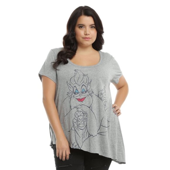 Disney Villains Ursula PLUS Size 3X Asymmetrical Grey Scoop Neck T-Shirt Grunge - Picture 1 of 11